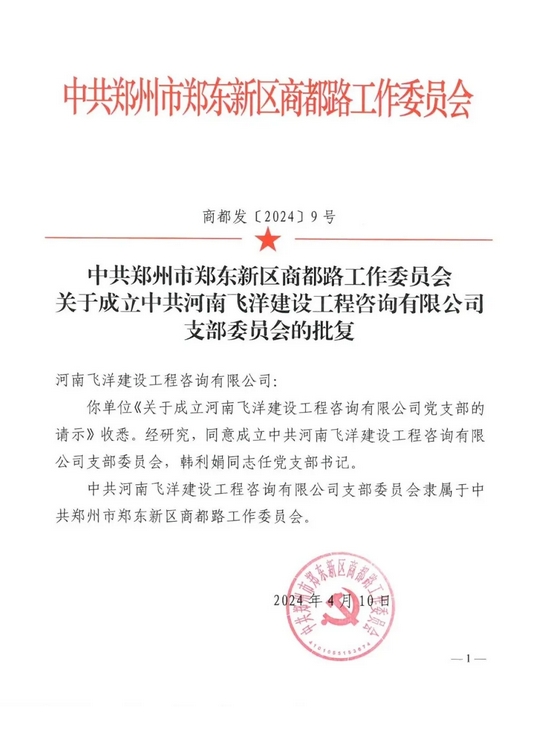 喜報(bào)丨熱烈祝賀中共河南飛洋建設(shè)工程咨詢有限公司支部委員會成立！ 